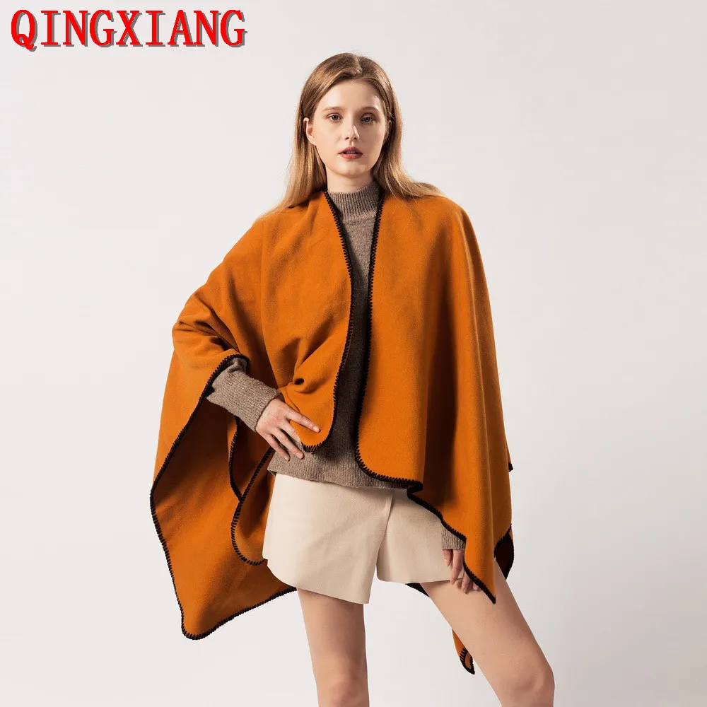 

2019 6 Colors Women Warm Long Oversize Cardigan New Fashion Ladies Solid Thicken Cloak Autumn Winter Poncho