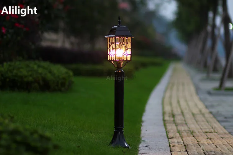 Ретро черный квадратный абажур садовая дорожка лампы алюминиевый водонепроницаемый/ржавеобразный корпус E27 Led ландшафтное освещение светильники