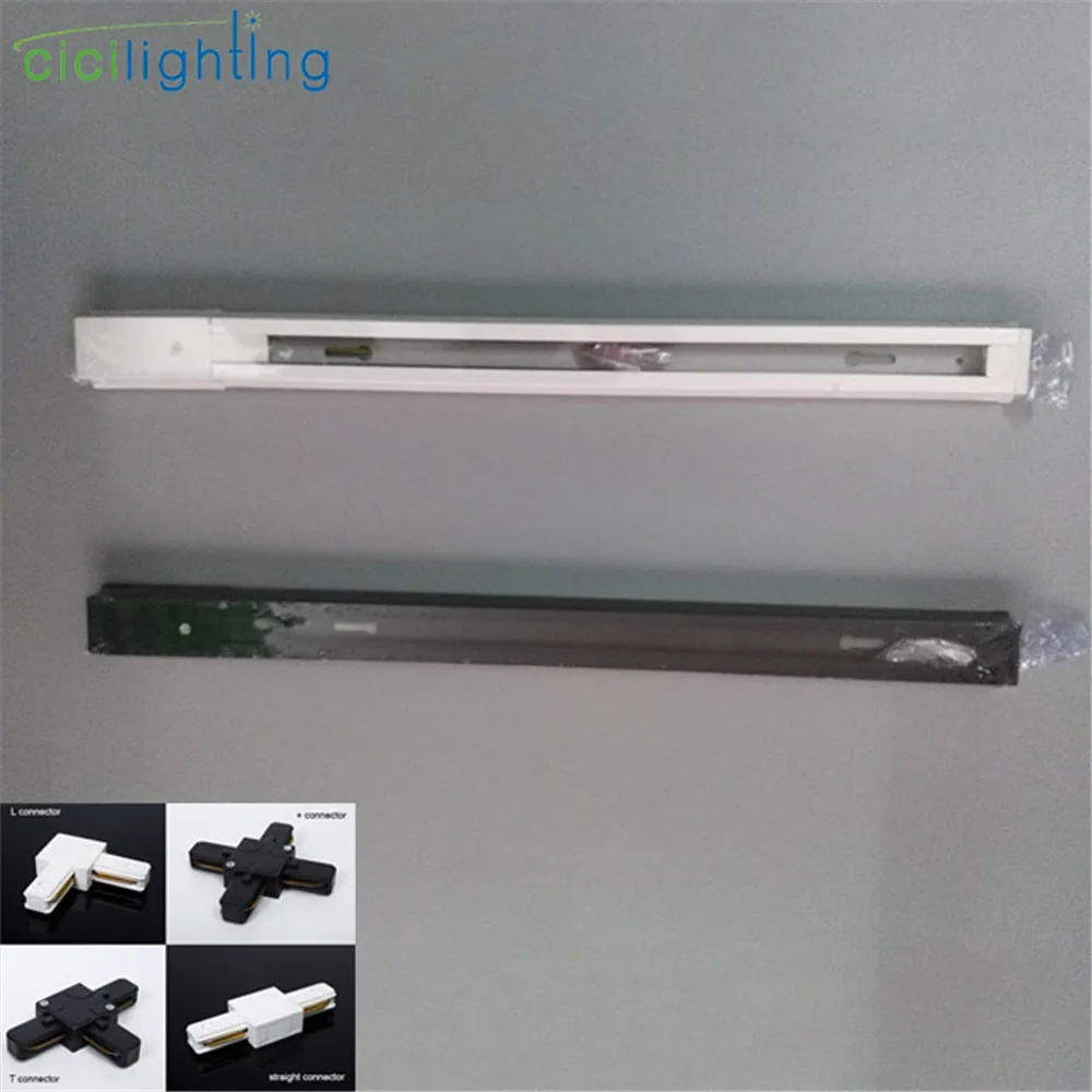 

6pcs/Lot 0.5m 20inches LED track light rail white black one single phase 2 wire rail track surface mounted lamp track connector