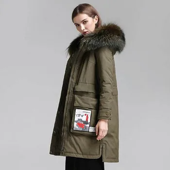 

Large Real Natural Raccoon Fur 2018 Winter Jacket Women Coat Thickening Windproof 90% White Duck Down Jacket Thicken Warm Parkas