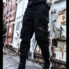 Новинка, повседневные мужские брюки, хлопок, уличная одежда, хип-хоп, черные мужские штаны для бега, с несколькими карманами, мужские брюки
