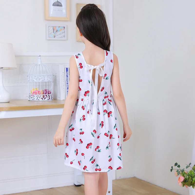 Summer Children Kids Girl Sleeveless Dress Teens Backless With Bowknot 4-12 Year Old Dresses Vestidos | Детская одежда и обувь