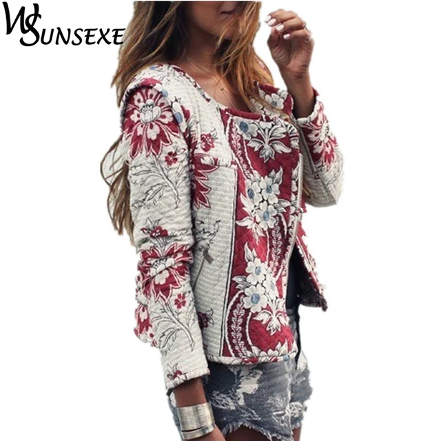 Floral Printed Jacket Women New Basic Coat Boho Flower