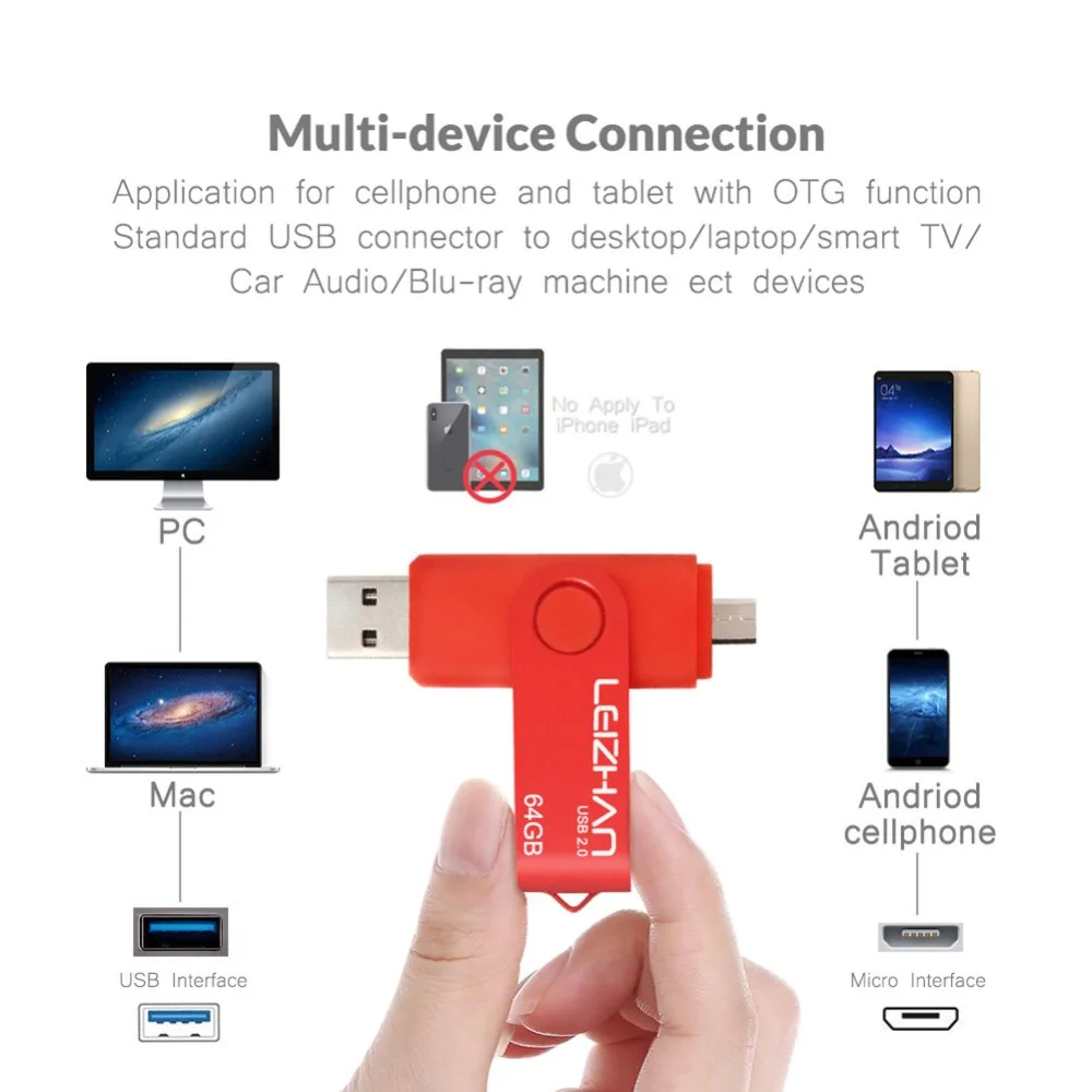 LEIZHAN OTG USB флеш накопитель мобильный телефон Memoria Micro Drive 128GBB 64 ГБ 32 16 8 4 Флешка 2 0