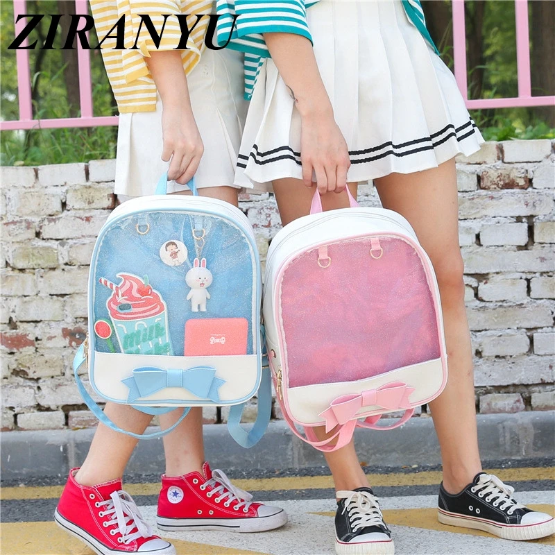 

Mini Size Clear Transparent Women Backpack Cute Bow Bags For School Pink Blue School Bags For Teenage Girls Fashion Backpack
