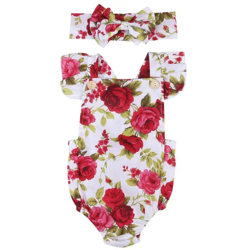 

Baby Romper Newborn Girls Clothes Flower Jumpsuit Romper + Headband Outfits 2017 New
