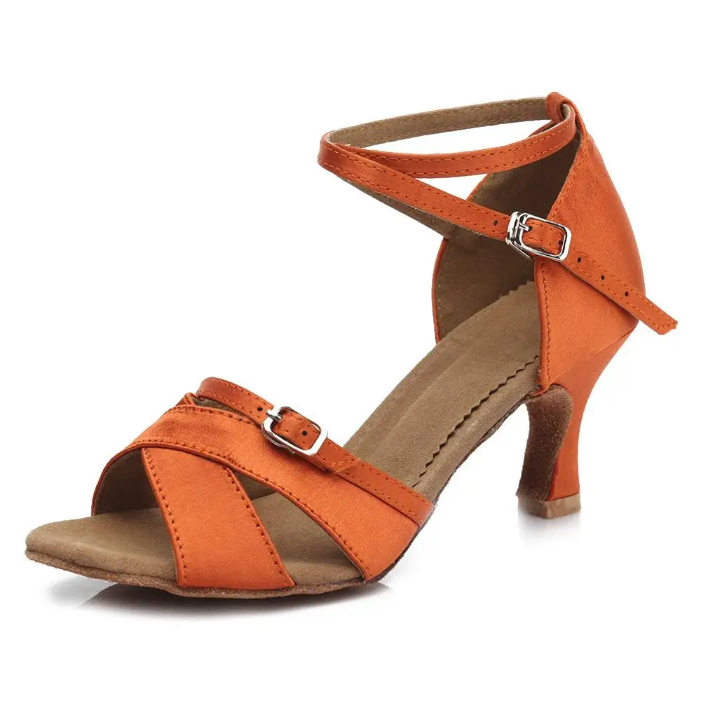 Новые Брендовые женские бальные туфли для латинских танцев Танго сальсы 50 мм и 65 мм каблук - Цвет: Orange  65mm