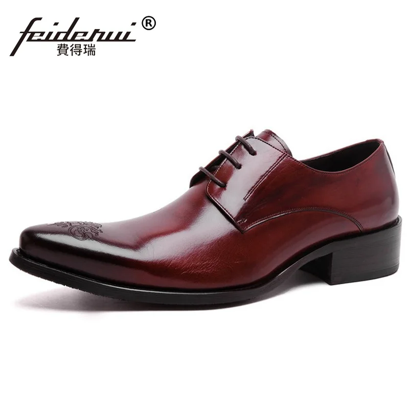 

Elegant Man Formal Dress Party Shoes Genuine Leather Wedding Oxfords Italian Pointed Toe Derby Business Men's Bridal Flats TH60