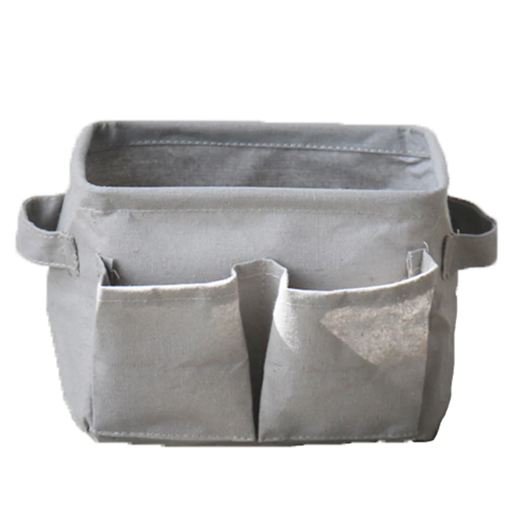 Simple Double Pocket Pattern Linen Desk Storage Box Holder