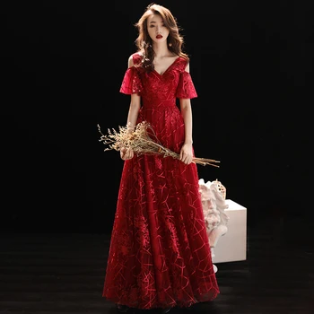 

weiyin Sexy Evening Dresses V-Neck Long Prom Dresses Luxury Floral Lace Evening Gown for Women Vestidos de Fiesta-WY722