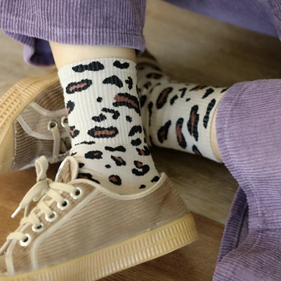 Классические весенние Модные леопардовые Хлопковые женские носки, специальные ретро носки с леопардовым принтом, винтажные камуфляжные носки высокого качества - Цвет: beige