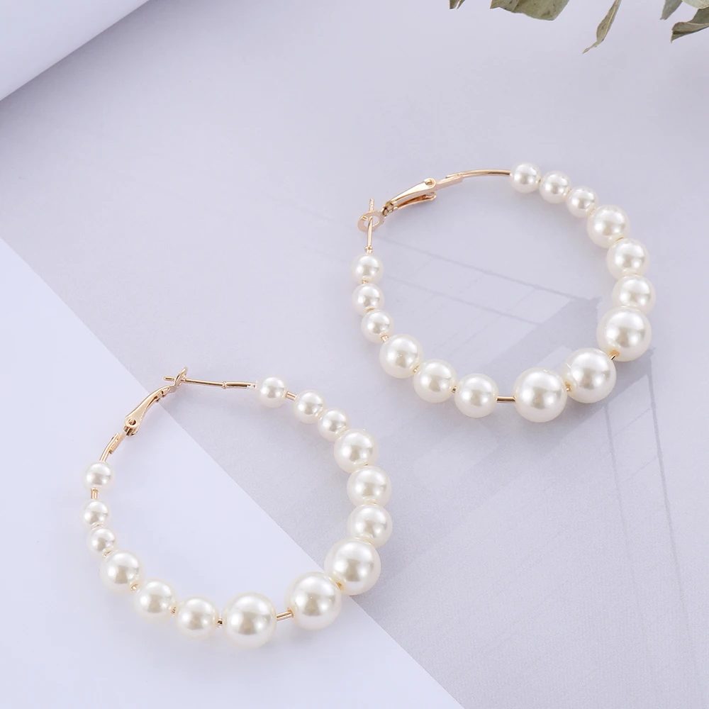

Popular Elegant White Pearls Round Hoop Earrings Women Small Big Pearl Circle Earrings Fashion Birthday Party Jewelry Dropship