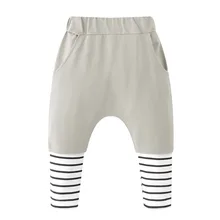 Хлопок Длинные штаны-шаровары для Повседневное плавки Костюмы на осень для маленьких мальчиков полосатая рубашка на маленькую девочку PatchworkA