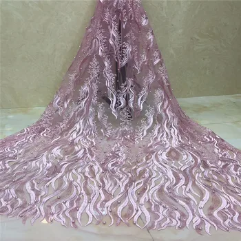 

Madison Pink Nigerian Lace Fabric 5Yards African Lace Fabric 2019 High Quality Lace 3D Flowers Embroidered Tulle Lace