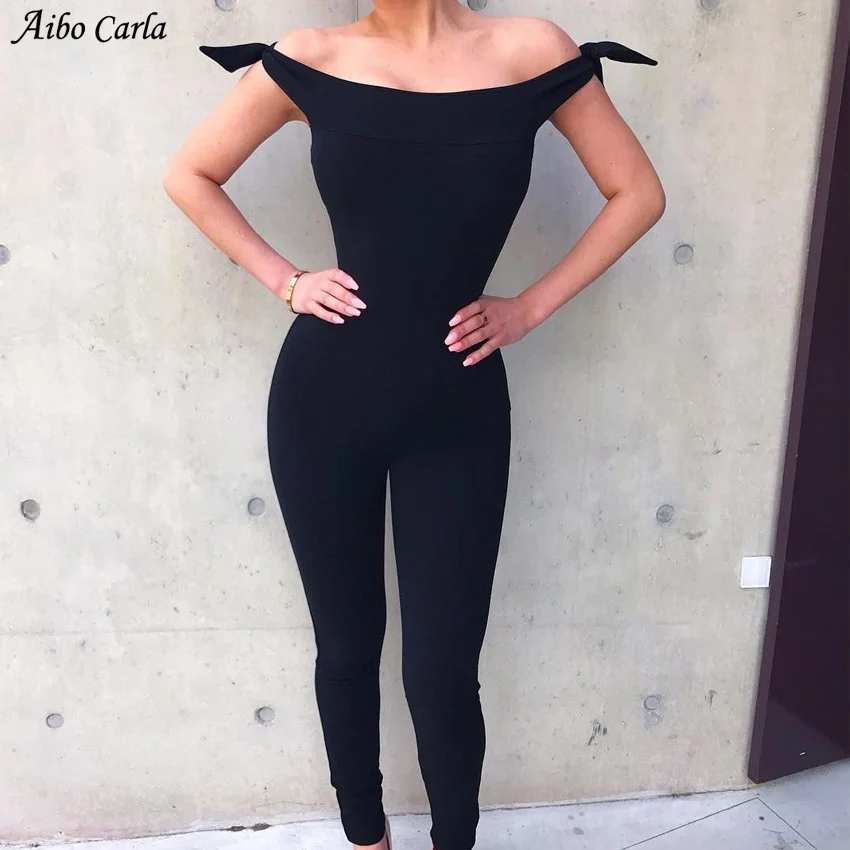Женские Комбинезоны Bodycon 2018 Сексуальная спинки с открытыми плечами черный комбинезон длинный комбинезон Sexy Тонкий боди Клуб Комбинезоны