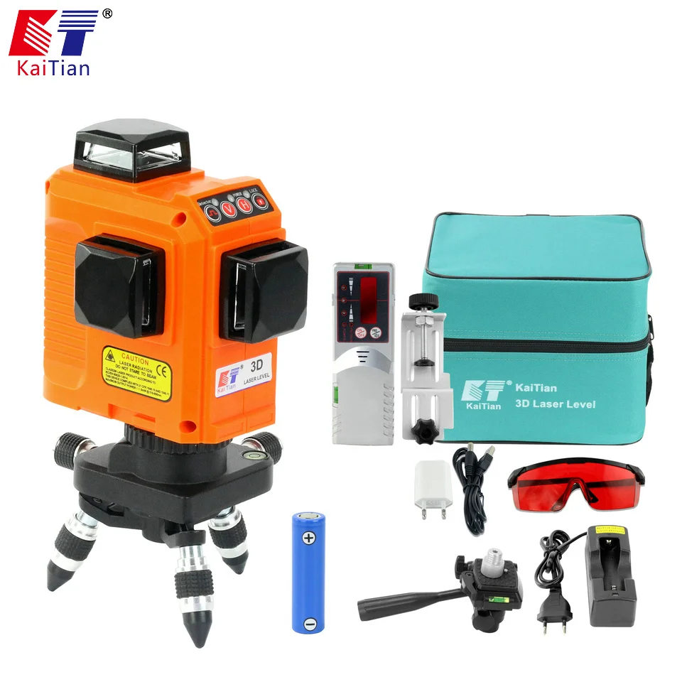 

KaiTian 12Lines 3D Laser Level Receiver Self-Leveling Horizontal 360 Vertical Cross Nivel Red Laser Bracket Beam Line Level Tool