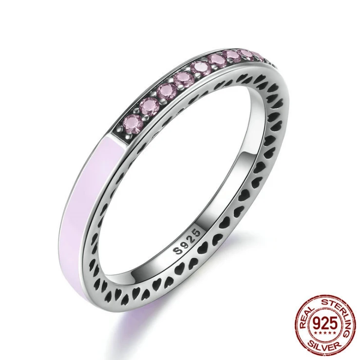 

2019New Europe Radiant Hearts 3Colors Crystal Enamel & Clear CZ Ring Women Wedding Jewelry