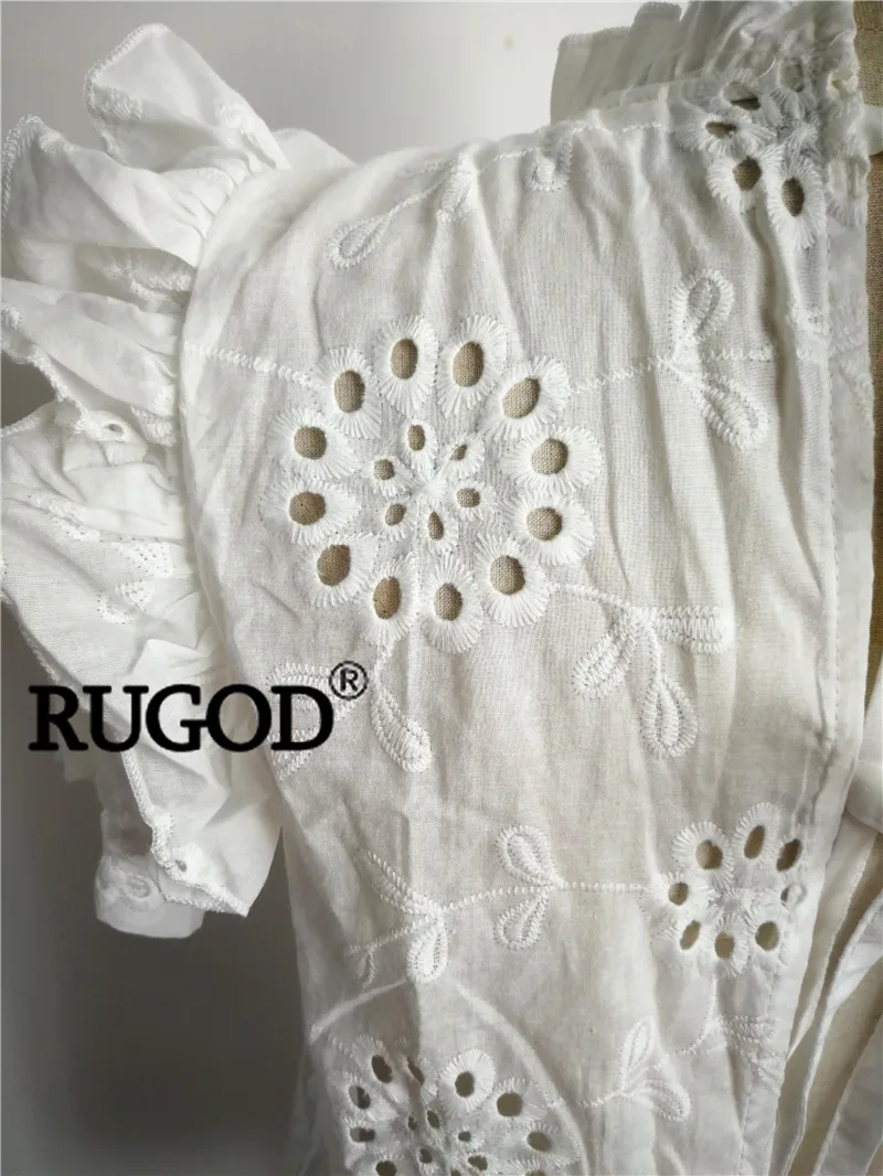 RUGOD летняя одежда полые кружевные женские топы и блузки с коротким рукавом с вышитыми цветами женские блузки