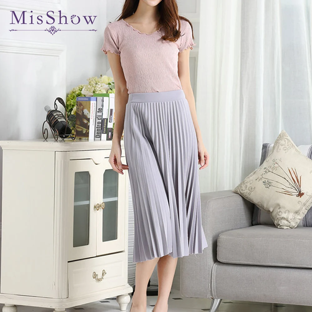 grey long pleated skirt