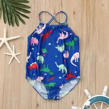 

Swimwear Girls Kids Cartoon Dinosaur Print Bikini Beach One Piece Swimsuit Children's Sleeveless Sling One-piece Swimsuit A1