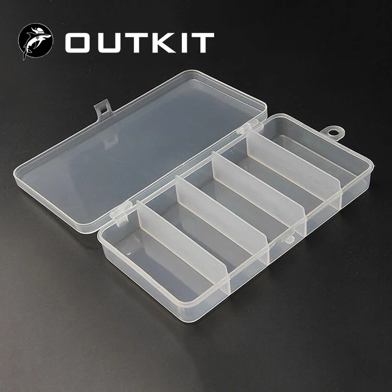 

OUTKIT Fishing Tackle Boxes Fixable 5 Compartment Plastic Storage Box Case Holder Fish Lure Bait Hooks Tackle