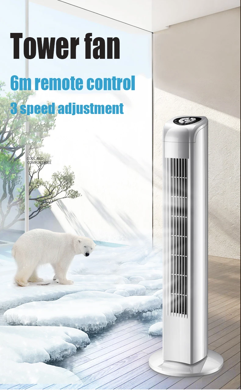 

AC220-240V 50-60Hz 40W power Electric Tower fan 3 files adjustable with timer left&right swivel fan Leafless Safe Fans