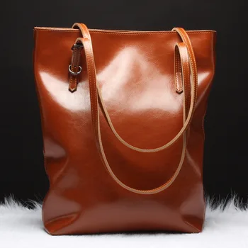 

YUFANG Oil Wax Cowskin Women Handbags Big Capacity Female Tote Shoulder Bags Genuine Leather Messenger Bags For Ladies Brown
