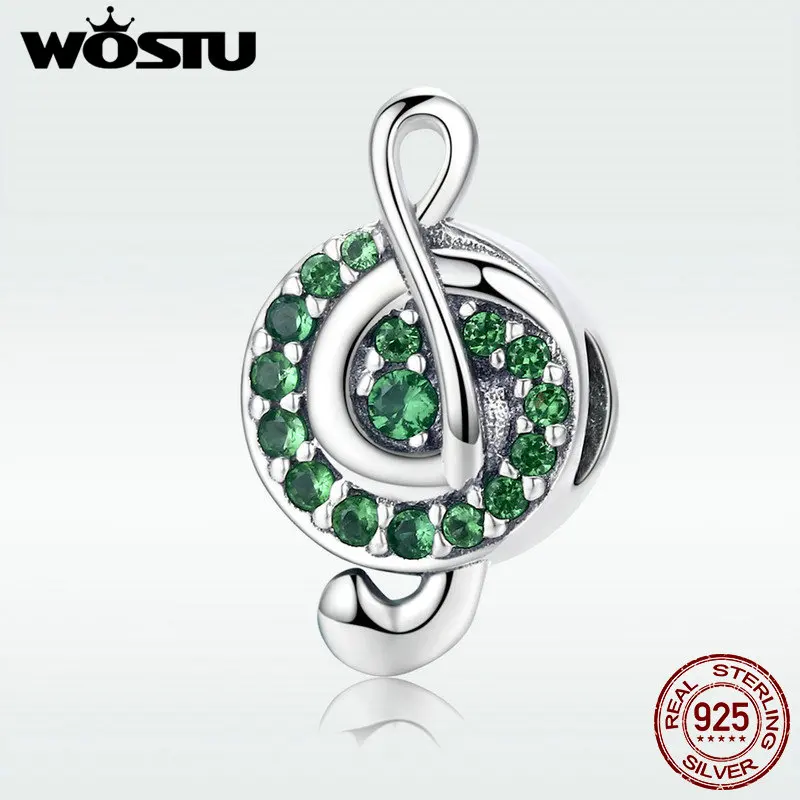 WOSTU New Collection 925 Sterling Silver I Love Music Note Green Clear CZ Beads Fit Charm Bracelet Beads Jewelry Gift DXC450