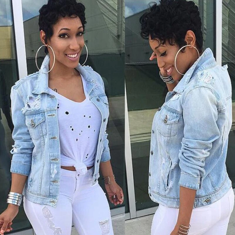 

Boyfriend Wind Autumn Winter Women Hole Denim Jacket 2018 Vintage Harajuku plus size Female Jeans Coat Slim