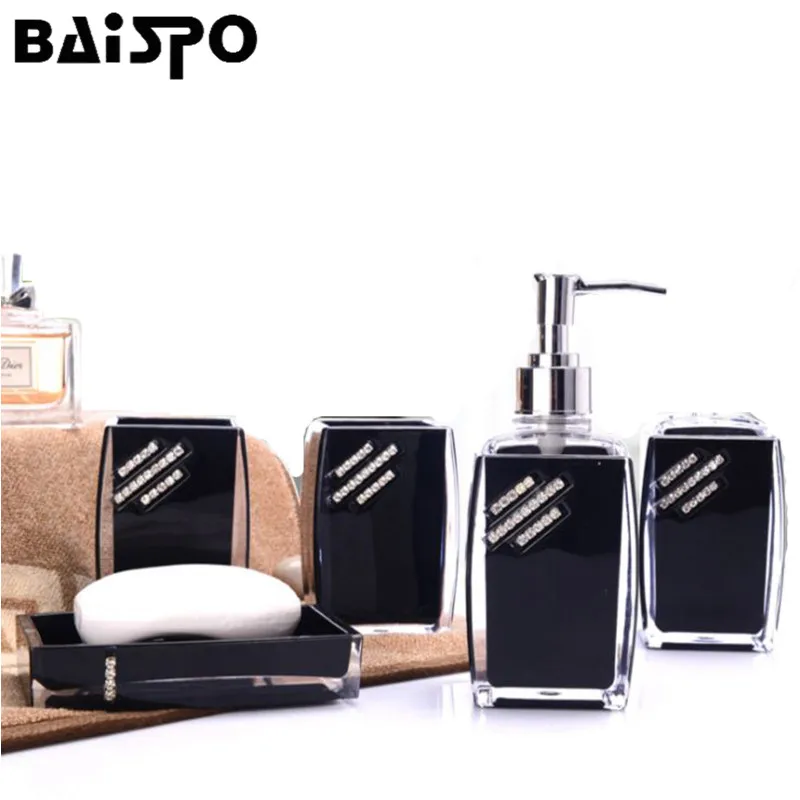 

BAISPO 5 Pcs/Set Bathroom Accessory Sets Soap Dish Dispenser Toothbrush Paste Holder Set Bathroom Wash Bath Set Acrylic Diamond