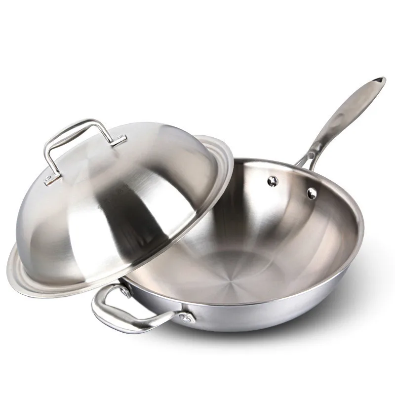 

Free shipping Euor Style Silver Color 32cm Stainless Steel Arch Cover Pan Non-Stick Woks Coating Kitchen Supplies Cooking Pots
