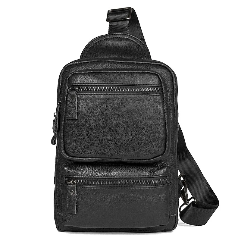 

Nesitu High Quality Large Capacity Black Genuine Leather Women Men Chest Bags Female Male Messenger Bag for ipad mini M4011