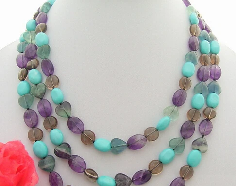 

huij 003595 52" Turquoise&Amethyst&Smoky Quartz Necklace
