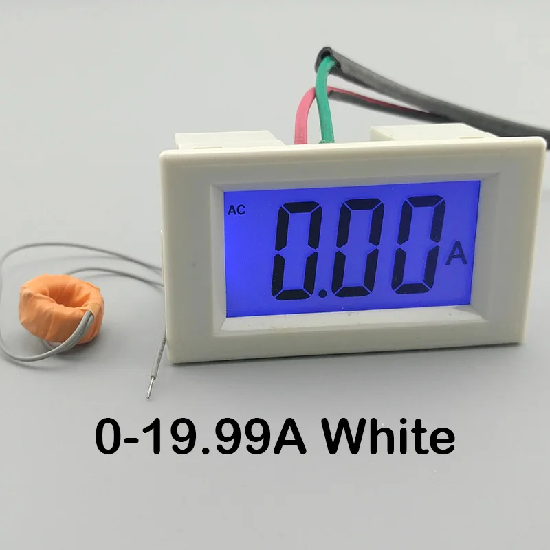 ЖК-дисплей, белый и черный амперметр, амперметр, диапазон переменного тока 0-19.99A, панель, монитор, Синяя подсветка, 80-300 В, Inpute - Цвет: White