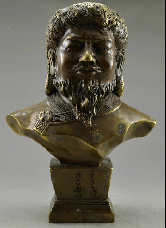 

Collectible Decorated Old Handwork Copper Carved Big Genghis Khan Statue