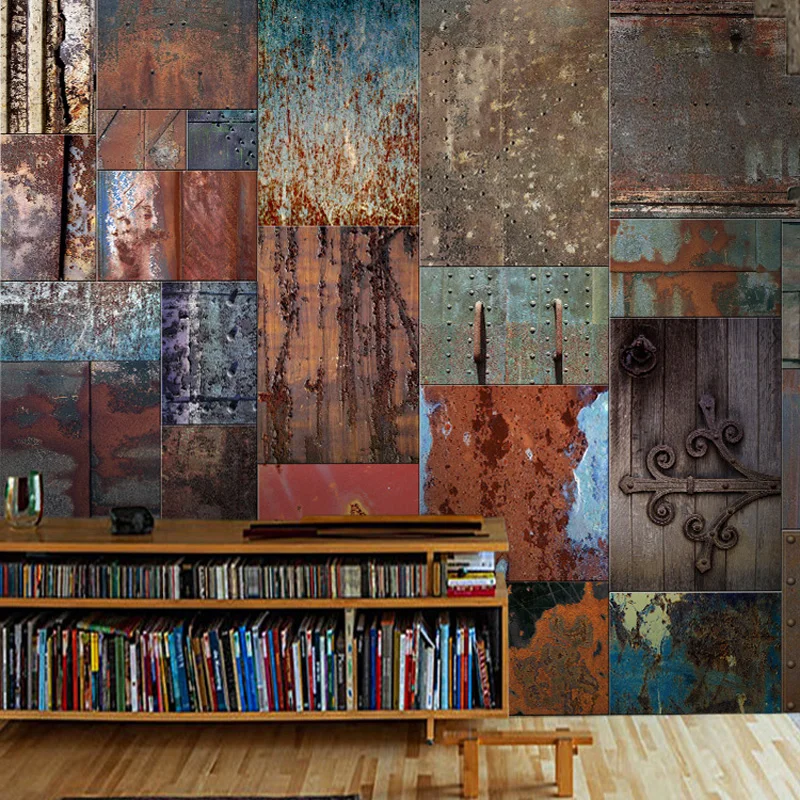 

Custom 3d Mural Personality Retro 3D Rusty Iron Sheet Metal Industrial Large Mural Bar KTV Wallpaper Cafe Restaurant Wallpaper