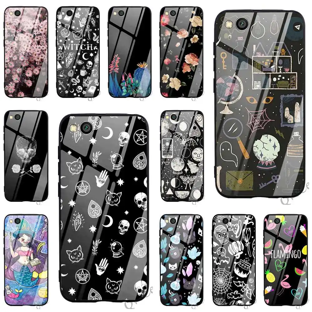 

Fashion Halloween Witch Tempered Glass Phone Case for Xiaomi Mi A2 Cover A1 8 Lite 9 F1 Redmi 6A 4X Note 5 Pro 6 7 Shell