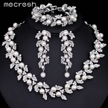 Mecresh 3 unids/set Noble Simulado Perla Redonda con Tapa de Cristal de Novia Accesorios de La Boda Conjuntos de Joyas TL283 + SL089