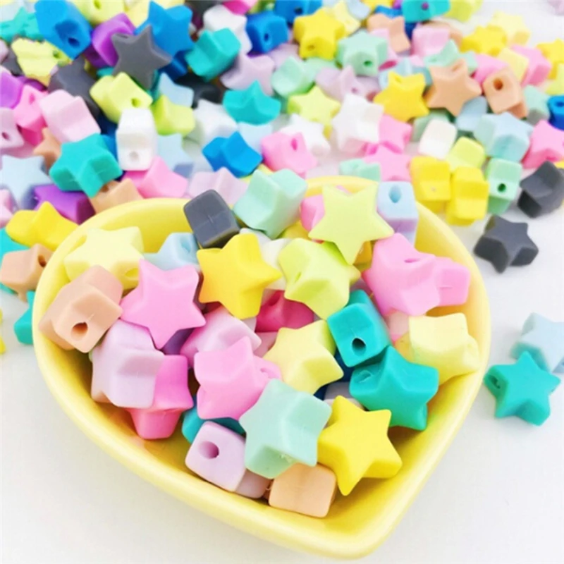 10Pcs Silicone Star Beads Pendant Teether Necklace Bracelet Accessories