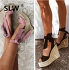 Sandalias de tacón alto para mujer, zapatos cómodos de alpargata con plataforma, traje de talla grande, tacones de tiras Beige, zuecos de verano 2022 ► Foto 3/5