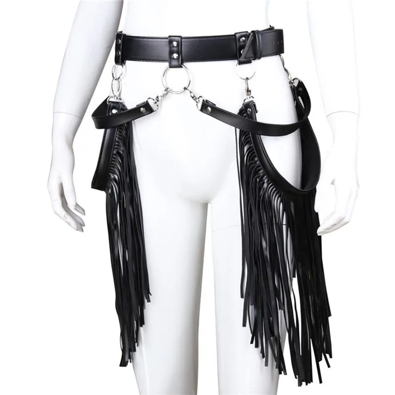 Sexy Hippie Faux Leather Long Wrap Waist Fringe Tassel Skirt Belt