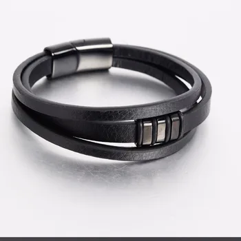 

Punk Multilayer Braided Leather Charm Bracelet For Men Stainless Steel Magnetic Clasp Fashion Bangles Male Jewelry