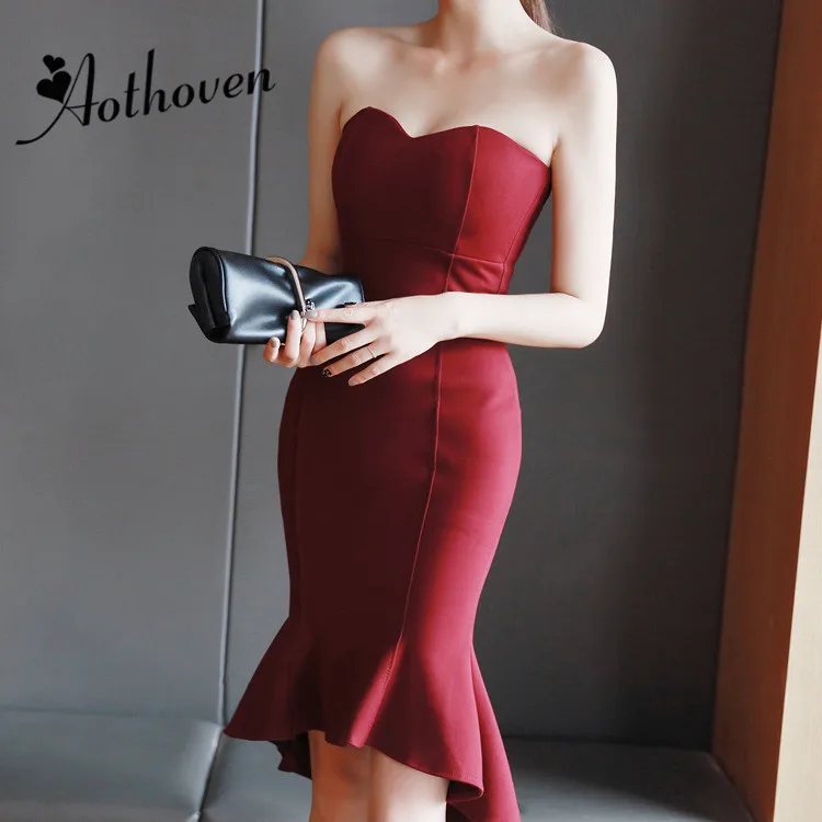 

Summer Vintage Bandage Bodycon Mermaid Dresses Strapless Sleeveless Midi Dress Women Office Sexy Party Ladies Sundress Vestidos