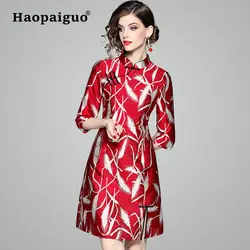 Повседневное красные женские печати перо Мини Qipao элегантный тонкий вечернее платье район Vestidos традиционный Cheongsam большой размеры XXL