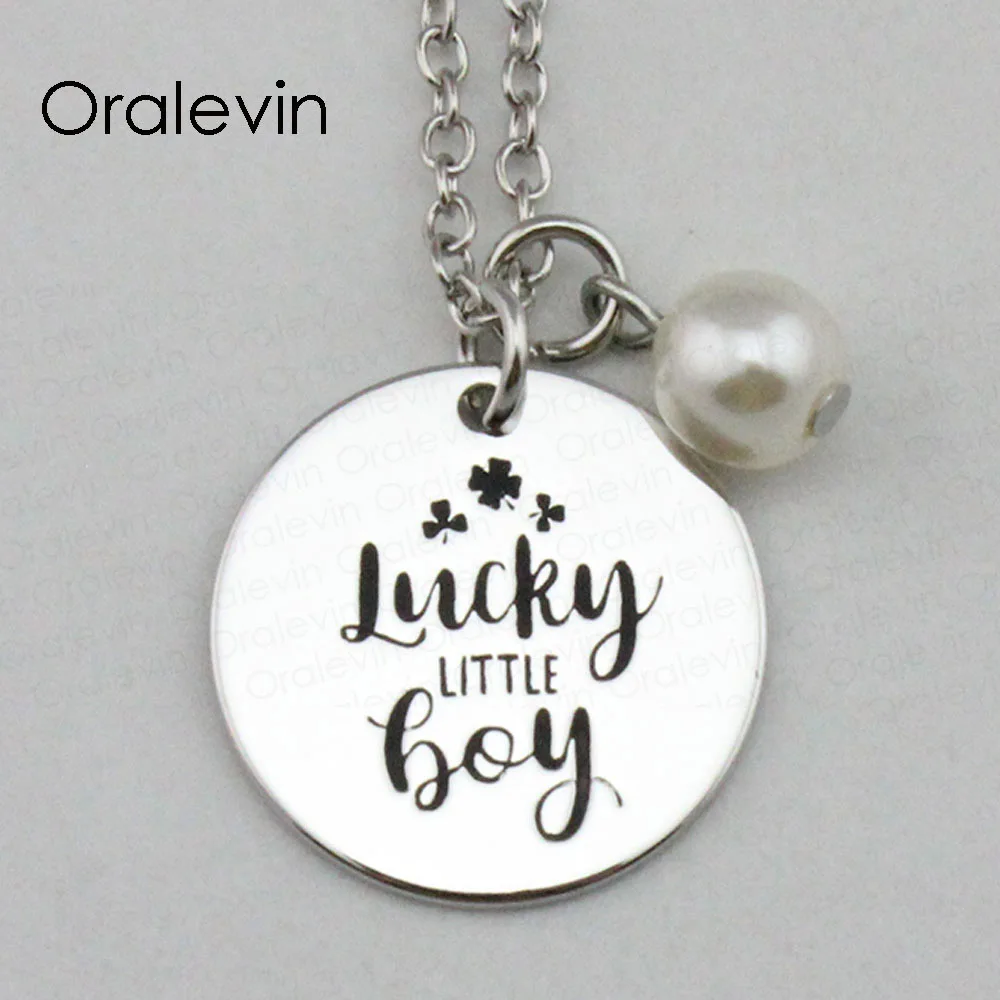 LUCKY LITTLE BOY Inspirational Hand Stamped Engraved Custom Pendant