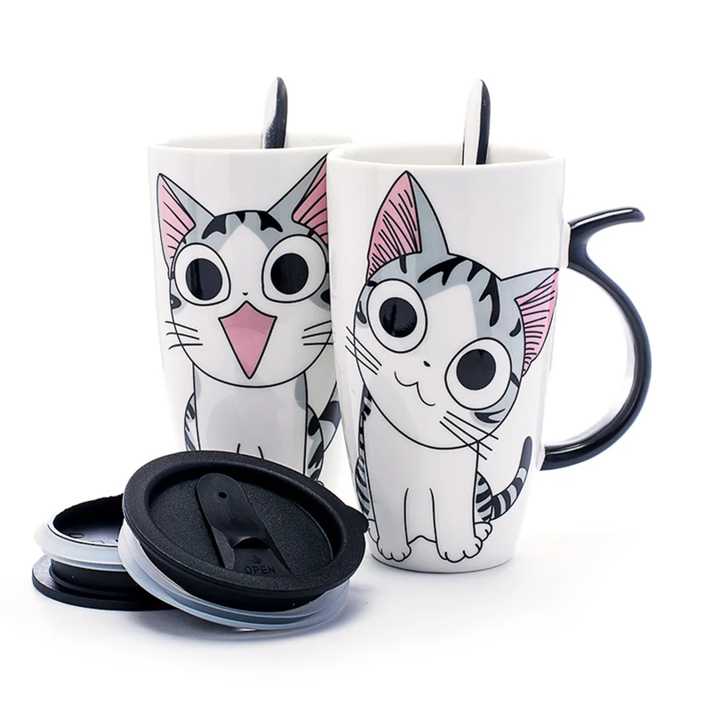 Cartoon Cat Water Bottle Handmade Creative Ceramic Coffee Breakfast Milk Water Porcelain Home Drinkware Gift With