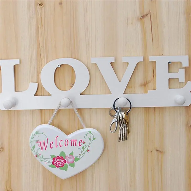 

New Wooden White LOVE Hook Behind Door Wardrobe Clothes Cap Robe Key Holder Retro Wood Clothing Hanger for Home Decoration