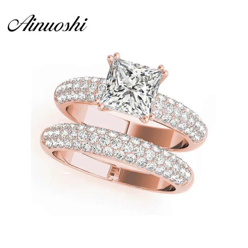 AINUOSHI 925 Sterling Silver White Gold Color Bridal Ring Sets 1.5ct Sona Princess Cut Women Wedding Silver Ring Sets Jewelry AINUOSHI 925 Sterling Silver White Gold Color Bridal Ring Sets 1.5ct Sona Princess Cut Women Wedding Silver Ring Sets Jewelry