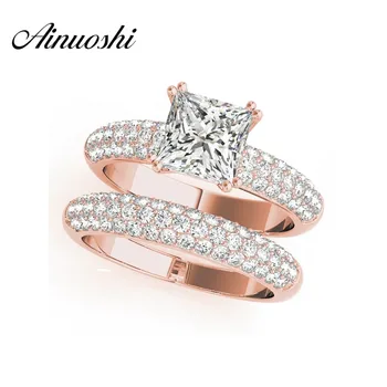 

AINUOSHI 925 Sterling Silver White Gold Color Bridal Ring Sets 1.5ct Sona Princess Cut Women Wedding Silver Ring Sets Jewelry