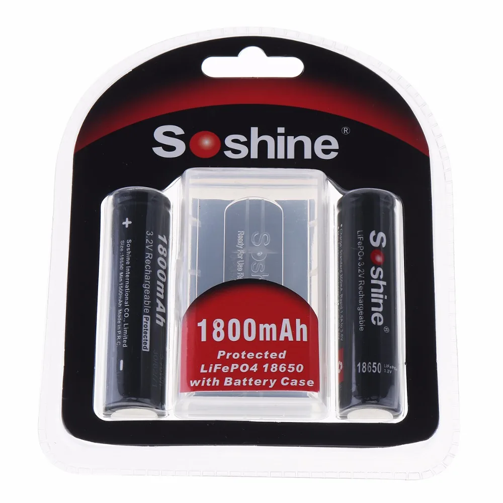 Soshine 2pcs 1800mAh Высокая емкость LiFePO4 3 2 V 18650 аккумуляторная батарея с защищенной